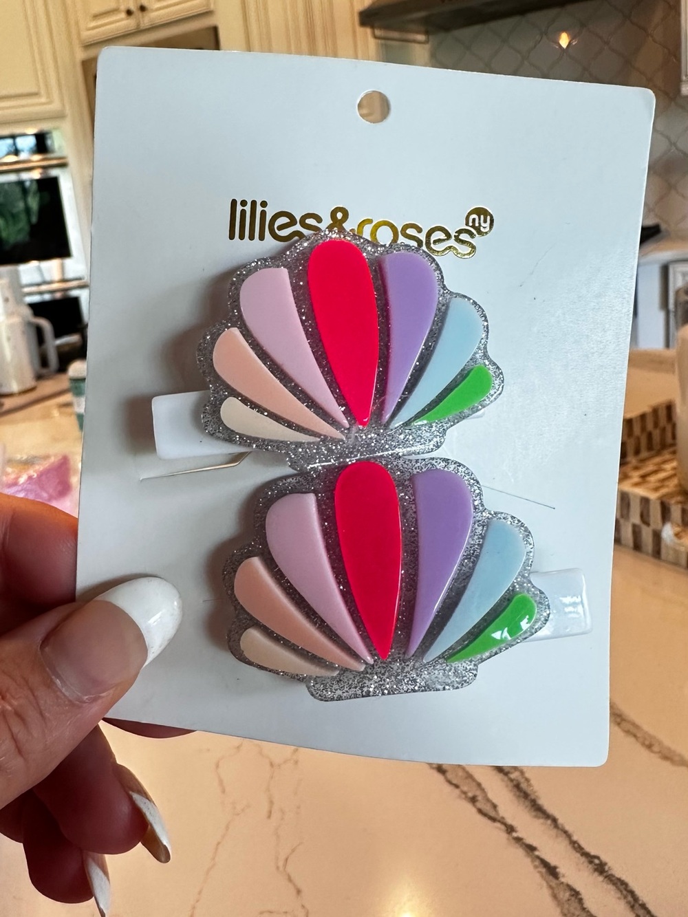 Lilies & Roses Kids Glitter Shell Hair Clips — Multicolor